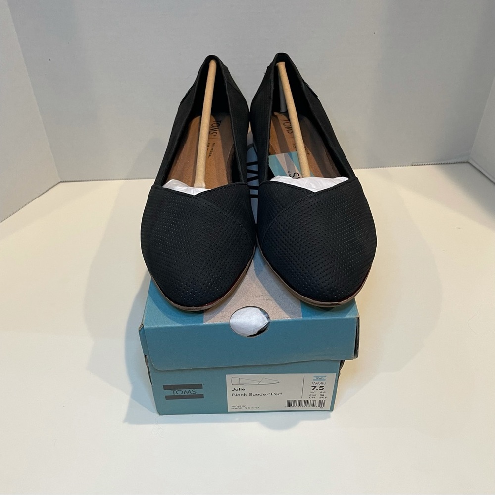 TOMS Julie Black Suede Flats NWT
